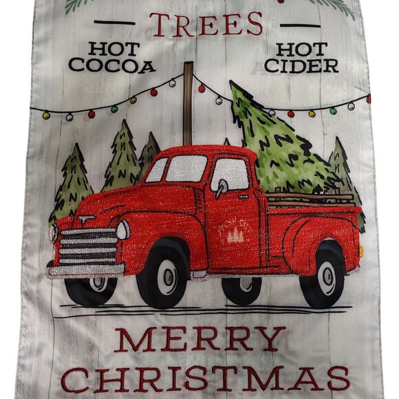 Fresh Cut Trees Red Truck Merry Christmas 18 inch Embroidered Yard Flag - Picture 3 of 6